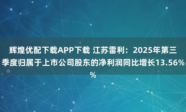 辉煌优配下载APP下载 江苏雷利：2025年第三季度归属于上市公司股东的净利润同比增长13.56%